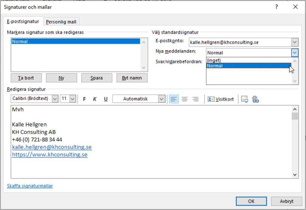 Skapa signatur i outlook
